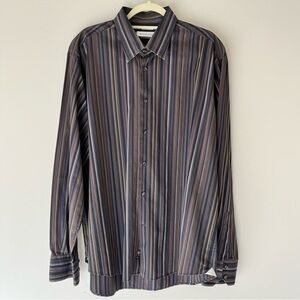 Versace Men’s Striped Button Down Long Sleeve Shirt Italian Size 46 Cotton